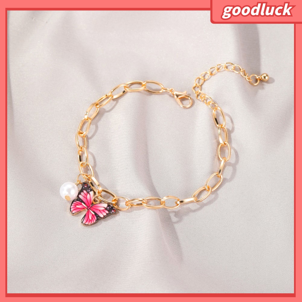 ps/Fashional Women Multicolor Butterfly Bracelet Faux Pearl Thick Jewelry Gift