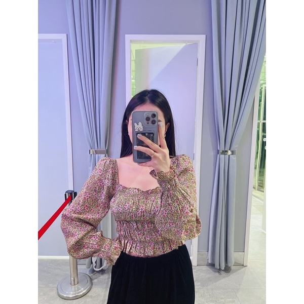 Áo sơ mi nữ kiểu cổ vuông hoa nhí HM auth