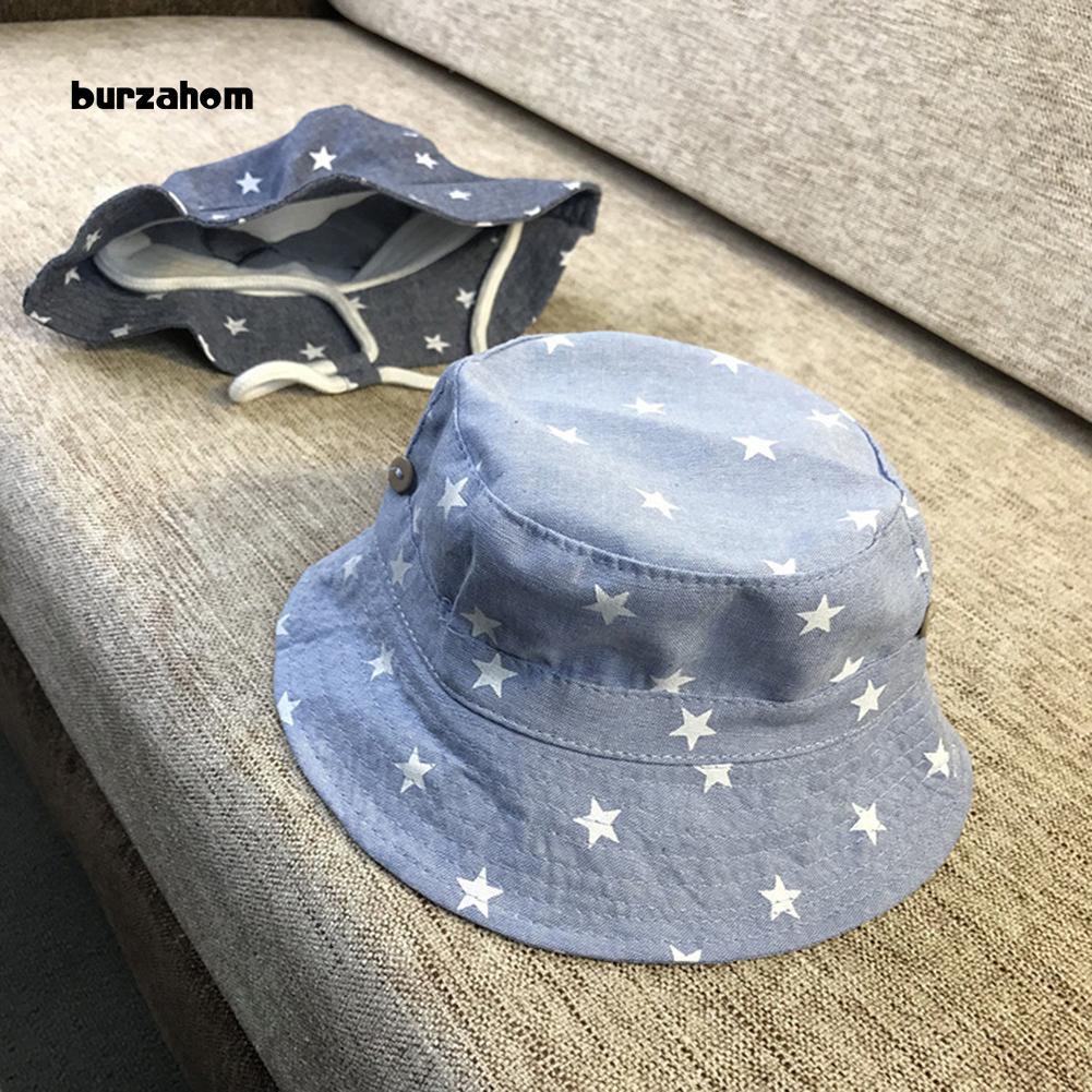 Mũ rộng vành denim in hình ngôi sao cho bé trai và gái