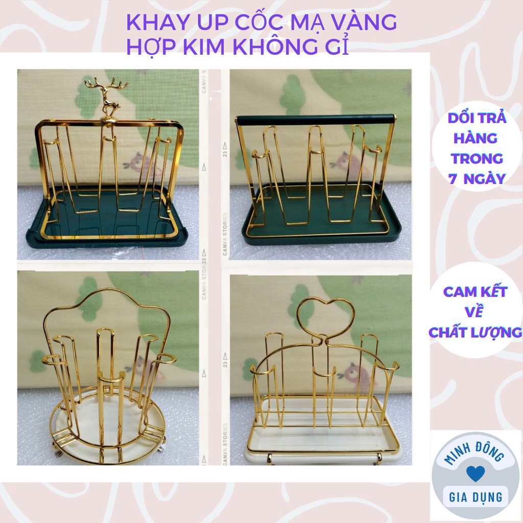 Khay úp cốc mạ vàng hình hươu kèm bộ hứng nước tiện dụng - Gía úp ly, úp cốc nhiều mẫu mã sang trọng hiện đại