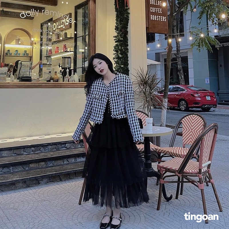 TINGOAN® - Chân váy dài lưới xếp 3 tầng đen BLUEMING SKIRT/BL