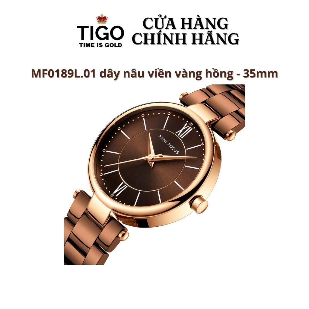 Đồng Hồ Nữ MINI FOCUS MF0189L.01 Dây Thép Nâu Viền Vàng Hồng Thép Không Gỉ Cao Cấp Mặt Tròn Đường Kính 35mm Chống Nước