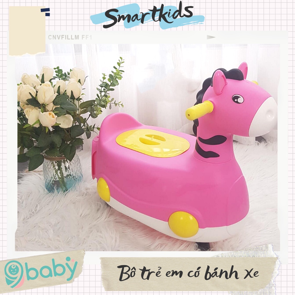 [XẢ KHO - HÀNG MỚI] Bô vệ sinh cho bé 2 trong 1 hình thú có bánh xe màu hồng 9BABY