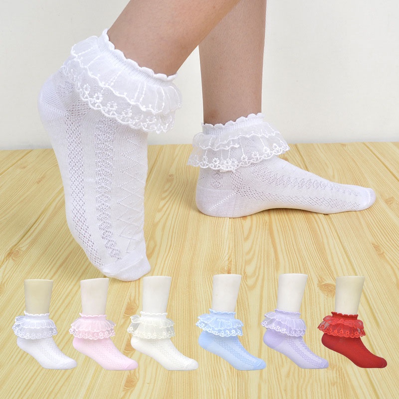 Vớ Cotton Mỏng Phối Ren Dáng Ngắn Dành Cho Bé Gái 1-3 Tuổi
