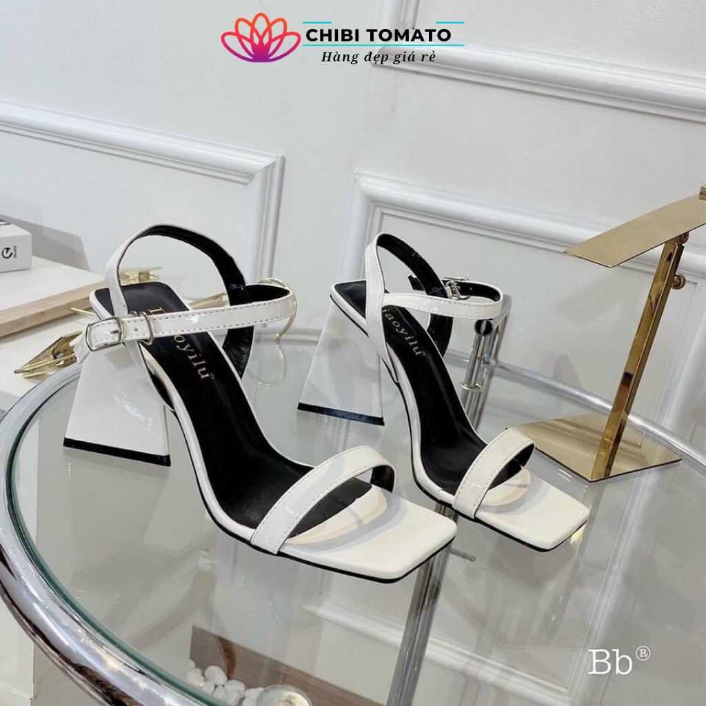 Giày dép cao gót nữ quai ngang nơ đế tam giác cao 9cm thời trang