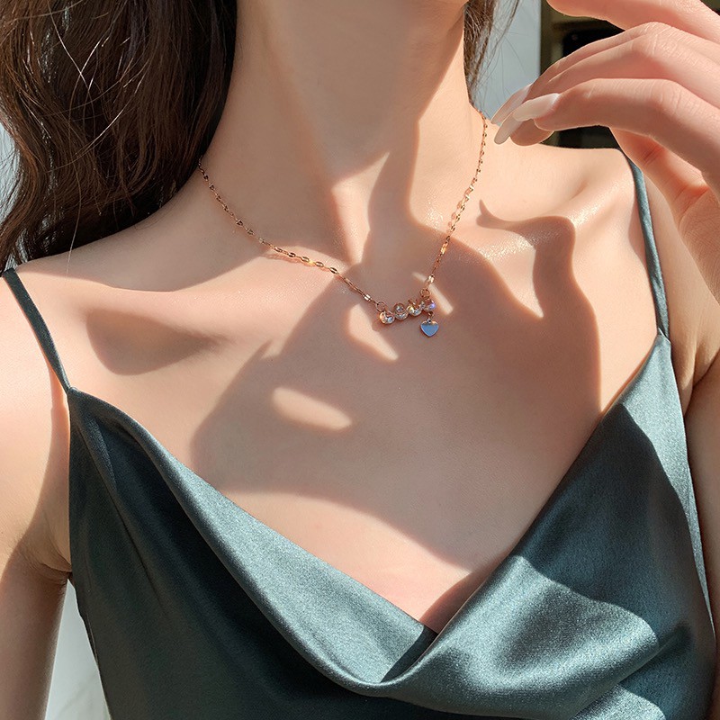 Dây chuyền thép titan mặt chữ LOVE vàng hồng/ vàng đính đá zircon làm quà tặng lễ tình nhân thời trang Hàn Quốc cao cấp