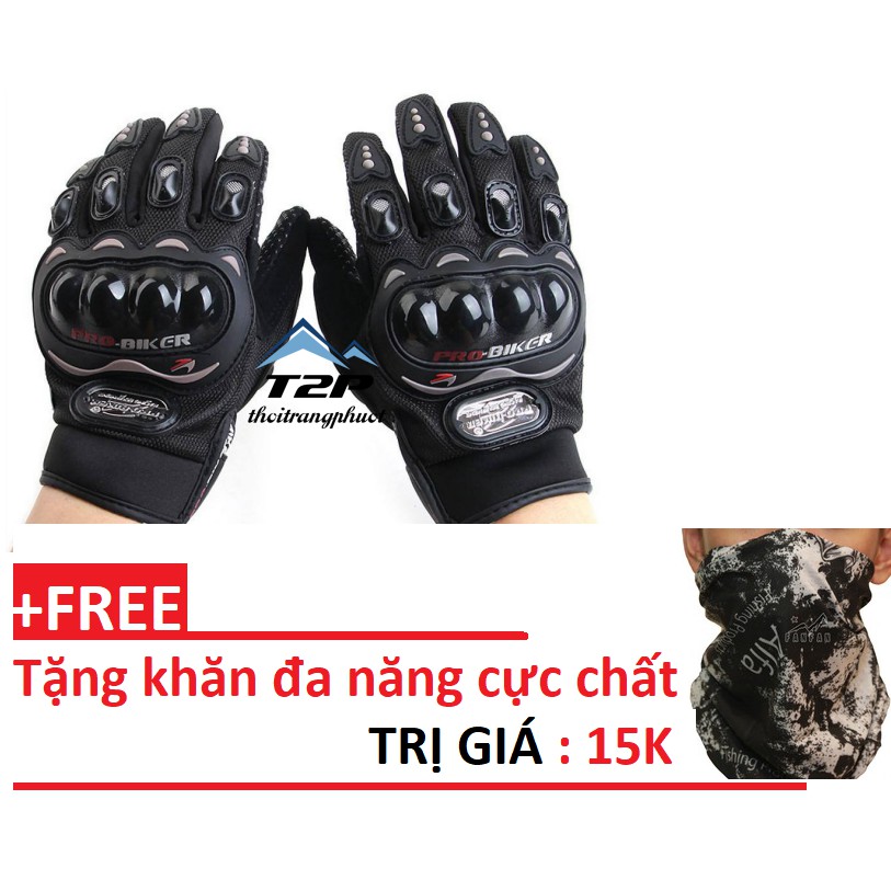 Găng tay full ngón pro biker cảm ứng điện thoại giá rẻ + tặng kèm khăn đa năng đi phượt