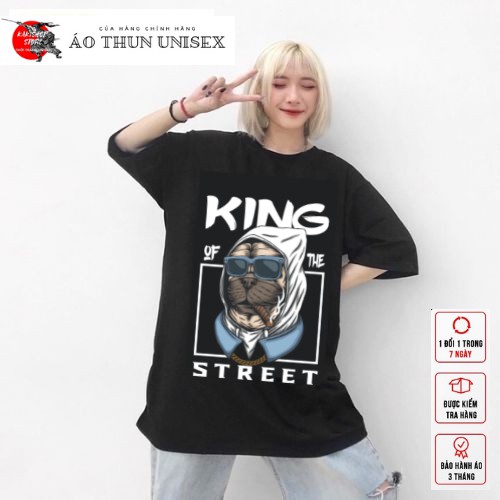 Áo thun tay lỡ phông Unisex from rộng nam nữ KAKISHOP , áo màu đen ulzzang in hình CÚN PUG dân chơi đường phố