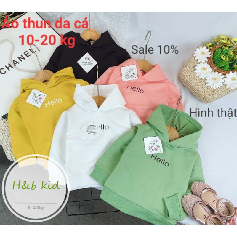 ÁO KHOÁC HOODIE THUN DA CÁ haivanco mềm nhẹ THOÁNG MÁT cho bé từ 10 đến 20 kg, thun cotton mềm mại và thoáng mát