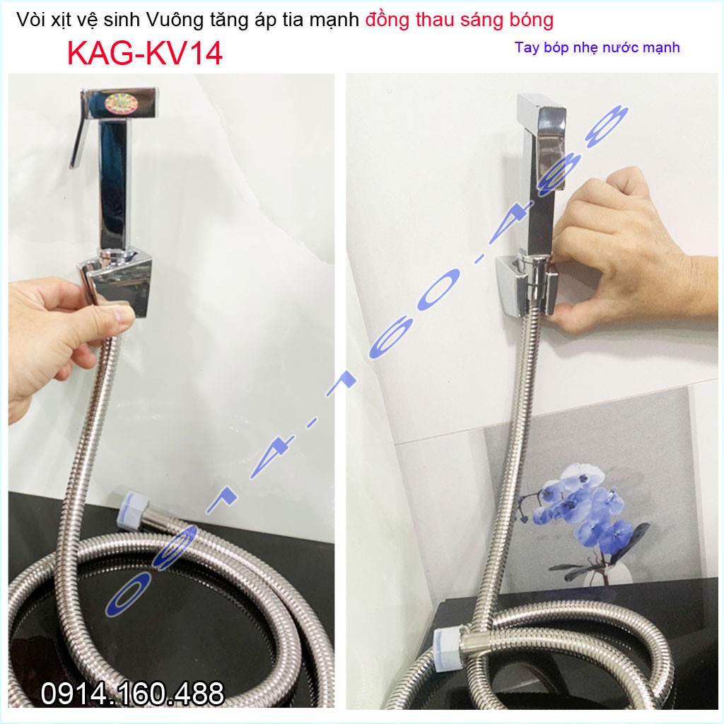 Vòi xịt vệ sinh KAG-KV14 thân vuông bằng đồng, vòi rửa bồn cầu thiết kế tinh tế- tia nước mạnh chịu áp lực mạnh chung cư