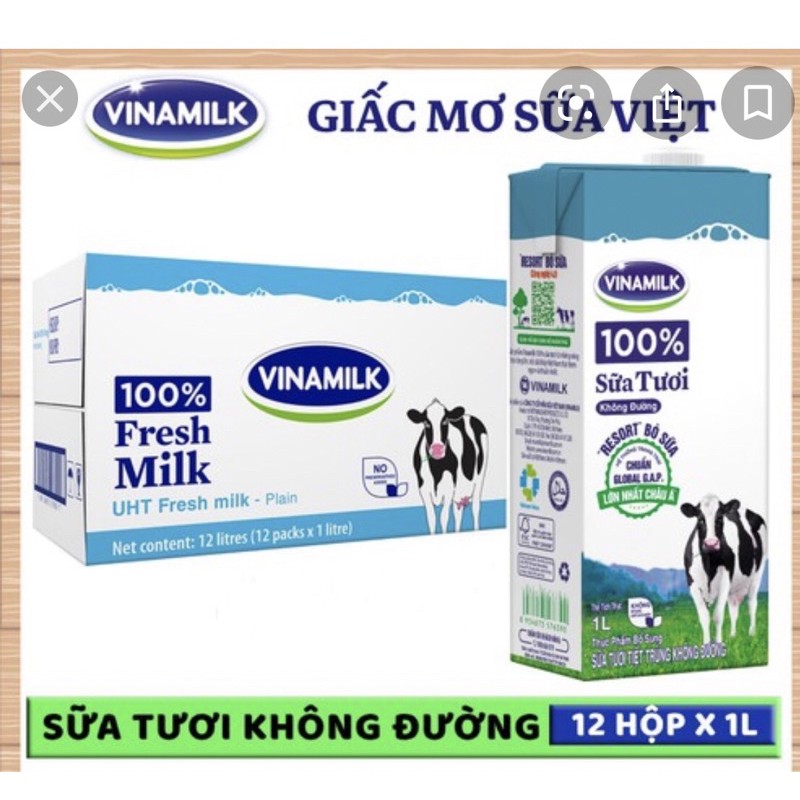 Sữa Tươi Tiệt Trùng Vinamilk 100% Không Đường 1L