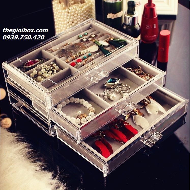 Kệ Hộp Mỹ Phẩm Trang Sức 3 Tầng