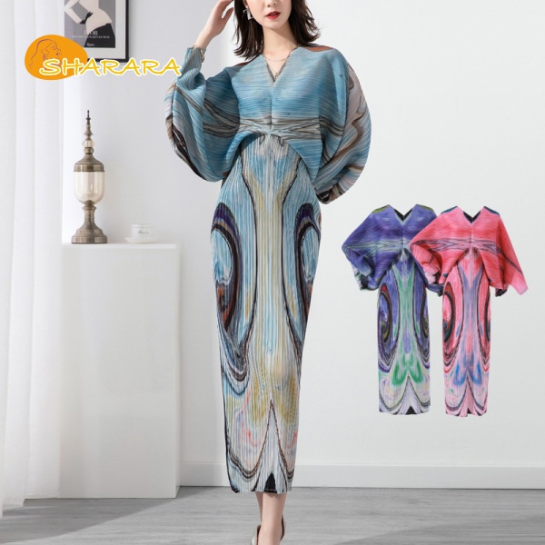 Đầm Maxi Tay Cánh Dơi Xếp Ly Dáng Dài Thời Trang Xuân Hè Cho Nữ