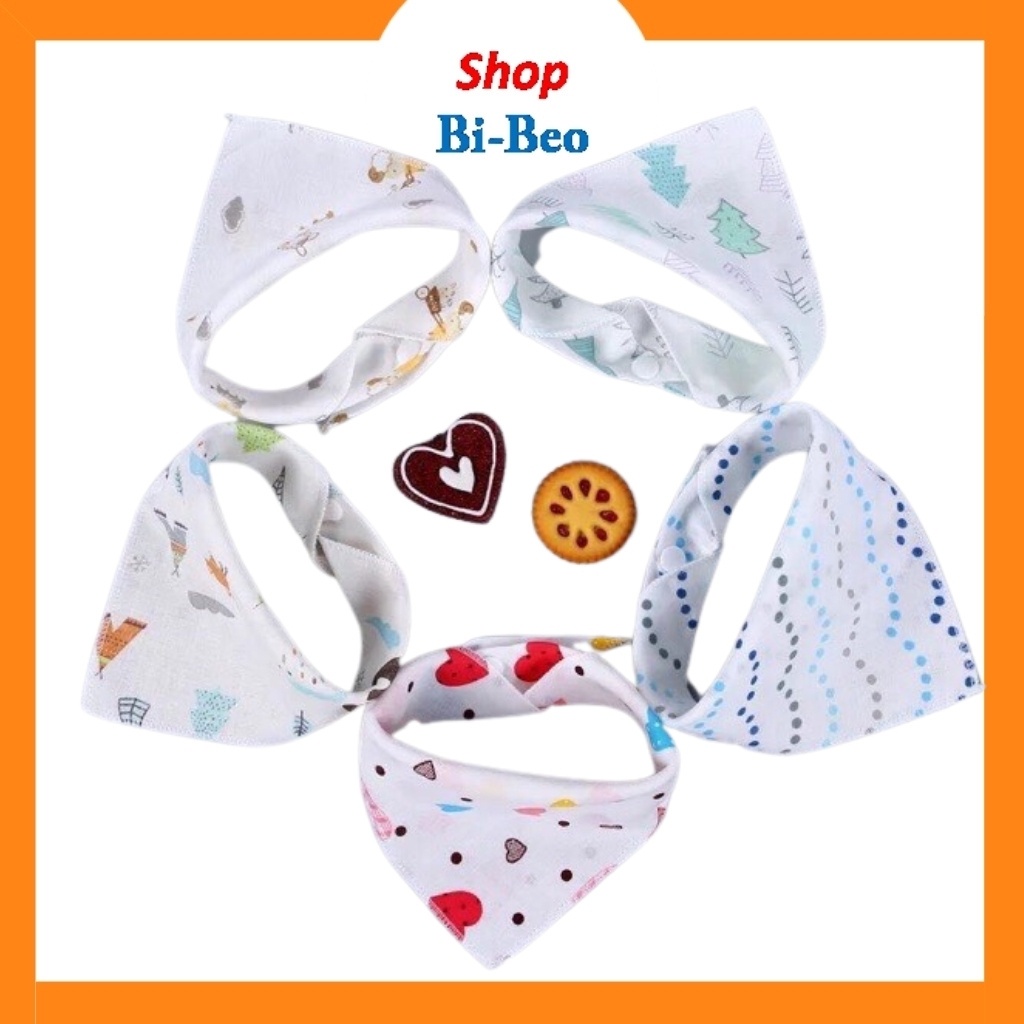 5 Yếm ăn dặm cho bé, yếm tam giác chất liệu cotton, cúc bấm8