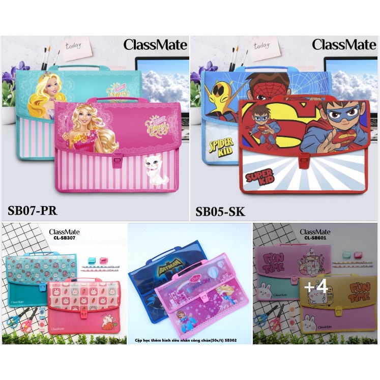 Cặp học thêm Classmate, nhựa nguyên sinh, an toàn môi trường, đa dạng các mẫu SB07/SB05/SB302/SB302/SB307/SB601/SB602