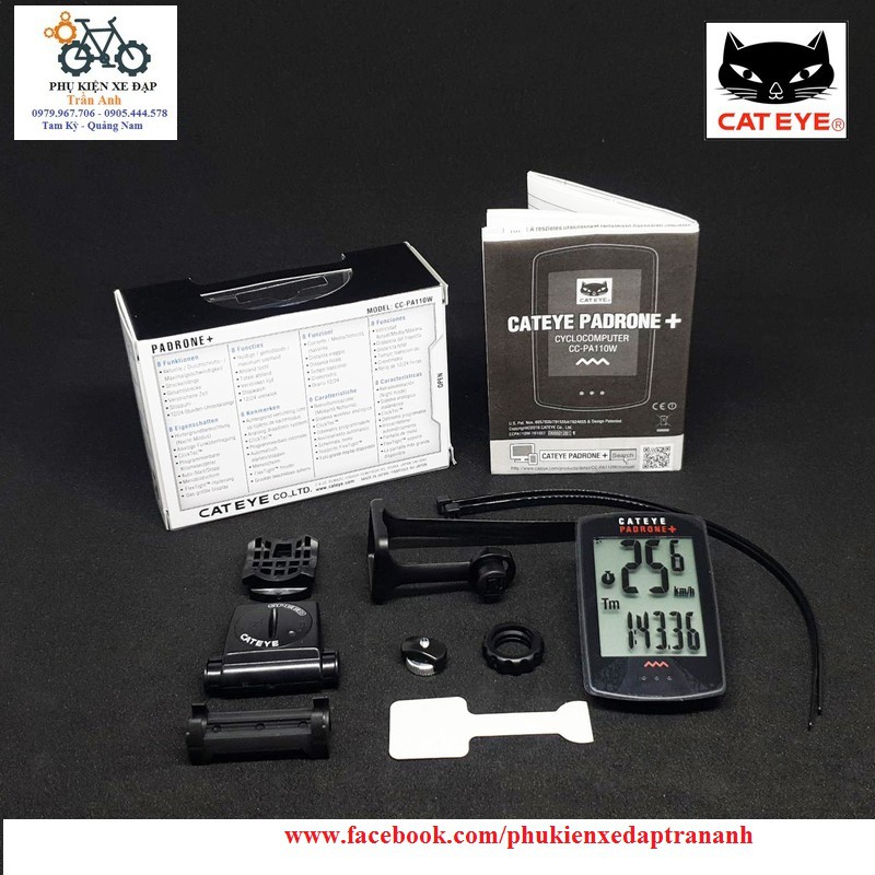 Đồng hồ đo tốc độ xe đạp không dây Cateye Padrone+ CC-PA110w plus