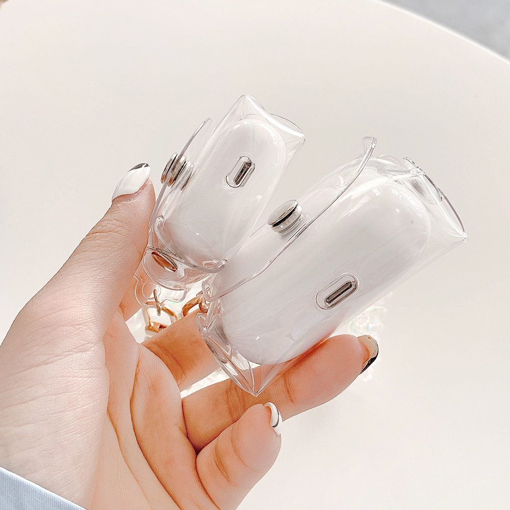 Vỏ Bảo Vệ Hộp Sạc Tai Nghe Airpods 1 / 2 Pro Mềm Trong Suốt Hình Túi Xách Nhiều Màu Có Dây Đeo Sợi Xích