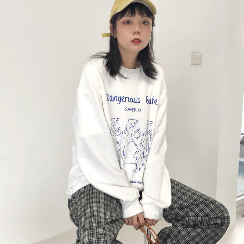 Áo Sweater Tay Dài Dáng Rộng Dễ Thương Phong Cách Hàn Quốc Thời Trang Mùa Thu Cho Nữ 2021