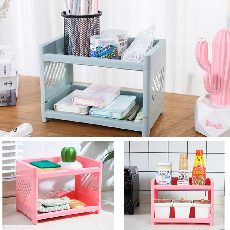 Kệ Bằng Nhựa Thiết Kế Hai Tầng Đựng Mỹ Phẩm Để Bàn Tiện Dụng Cho Phòng Tắm