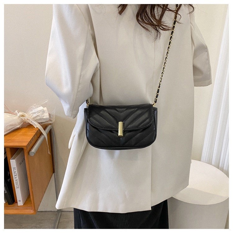 Túi Đeo JASMIN NOIR Chéo Nắp Gập In Họa Tiết Kẻ Sọc Phối Dây Xích Thời Trang Cho Nữ