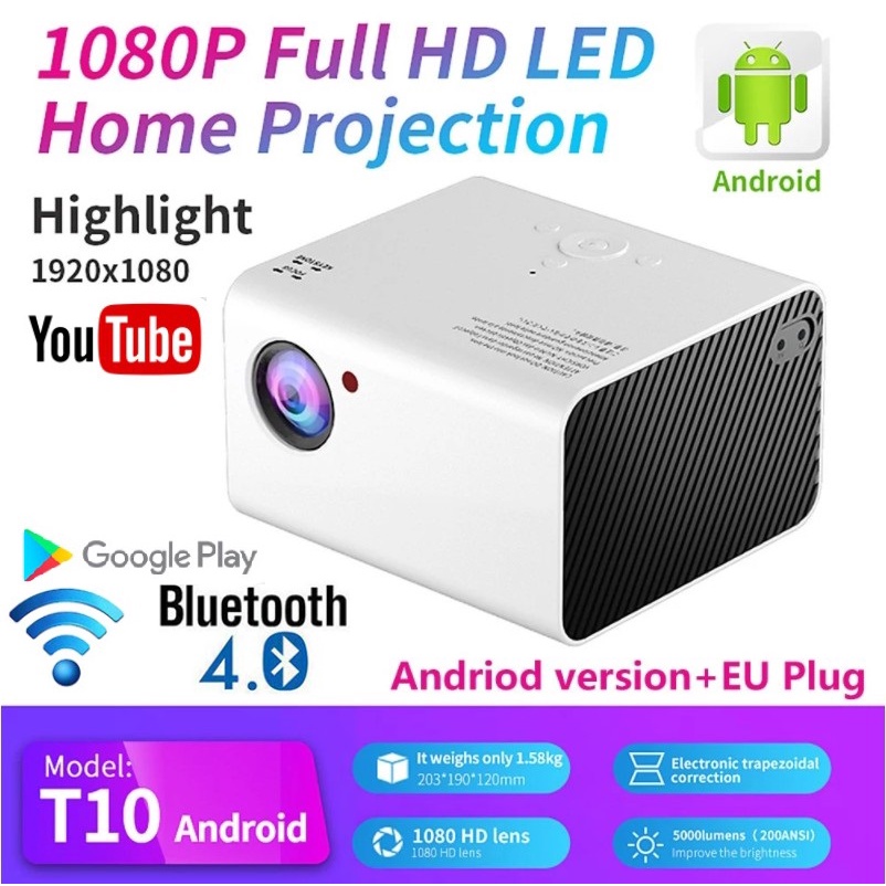 Máy chiếu Android gia đình độ phân giải thật Full HD 1080P - T10 mẫu mới 2021