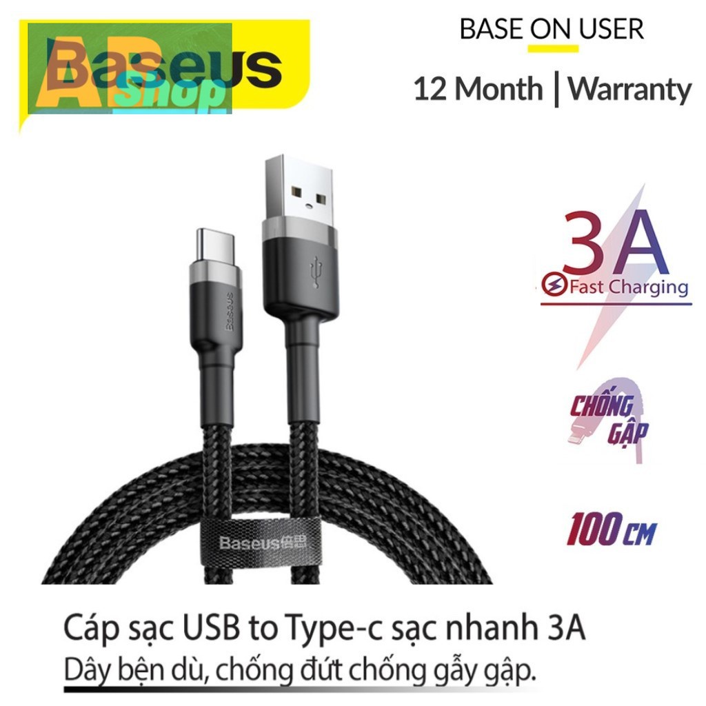 Cáp sạc nhanh Type-C quickcharger 3.0 chính hãng Baseus dây dù chống đứt gãy