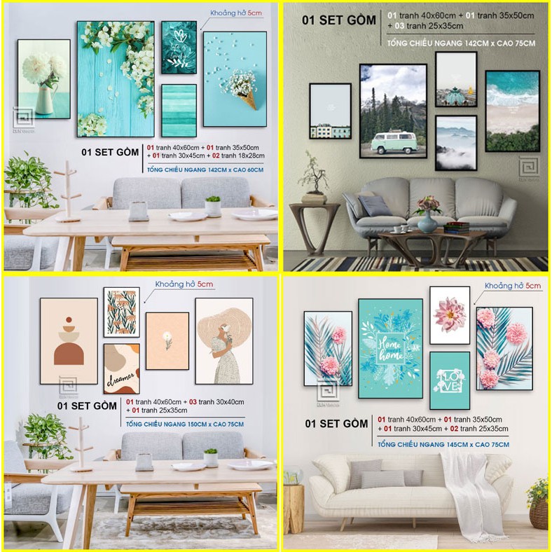 [20+ Mẫu] Bộ Tranh Treo Tường 5 Bức - Tranh Decor Chất Vải Canvas Cao Cấp, Khung Viền Nổi BỀN - ĐẸP - RẺ Nhất Shopee