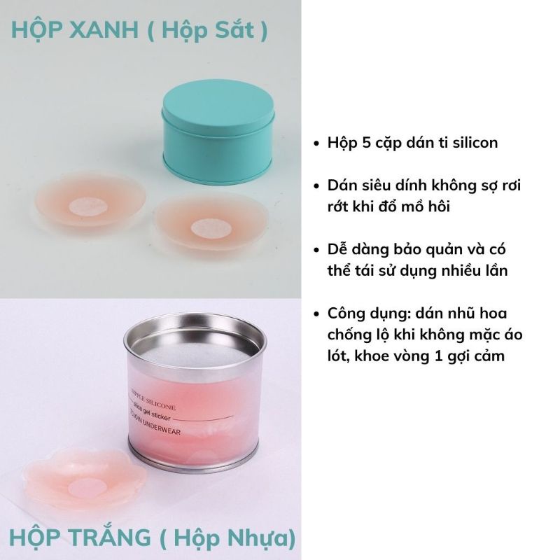Miếng dán ngực ti silicon, dán ti hộp 5 cặp siêu dính sử dụng nhiều lần