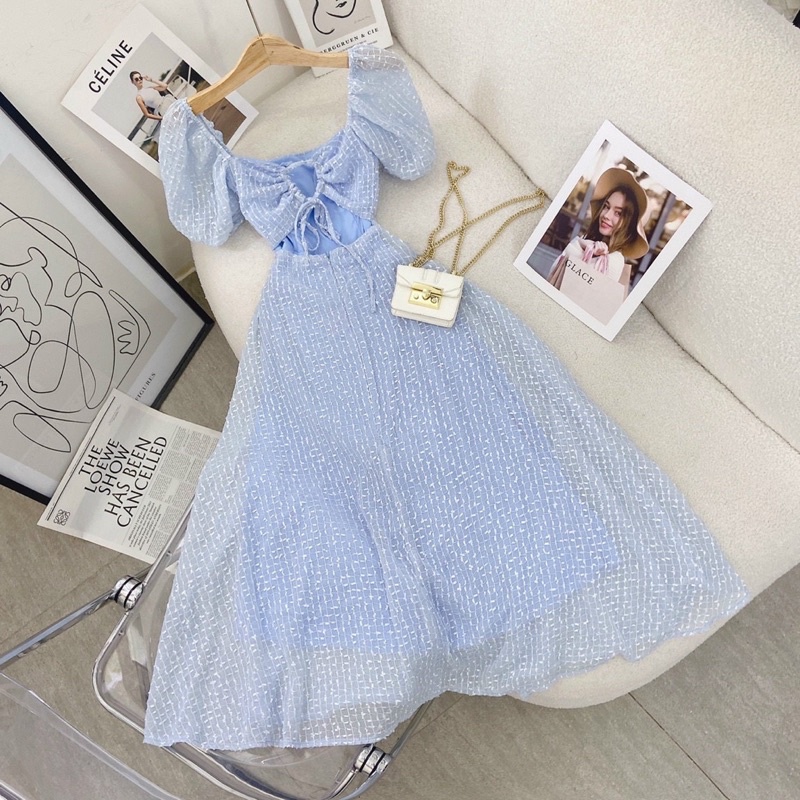 🦋Đầm Midi Xanh Ren Bi Cutou Khoe Lưng🦋