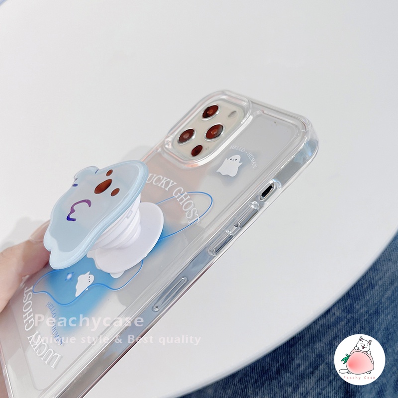 Ốp Điện Thoại TPU Mềm Hình Ma Màu Xanh Dương Dễ Thương Chống Sốc Có Giá Đỡ Cho iPhone 13 12 11 Pro Max X Xs Max XR 13pro