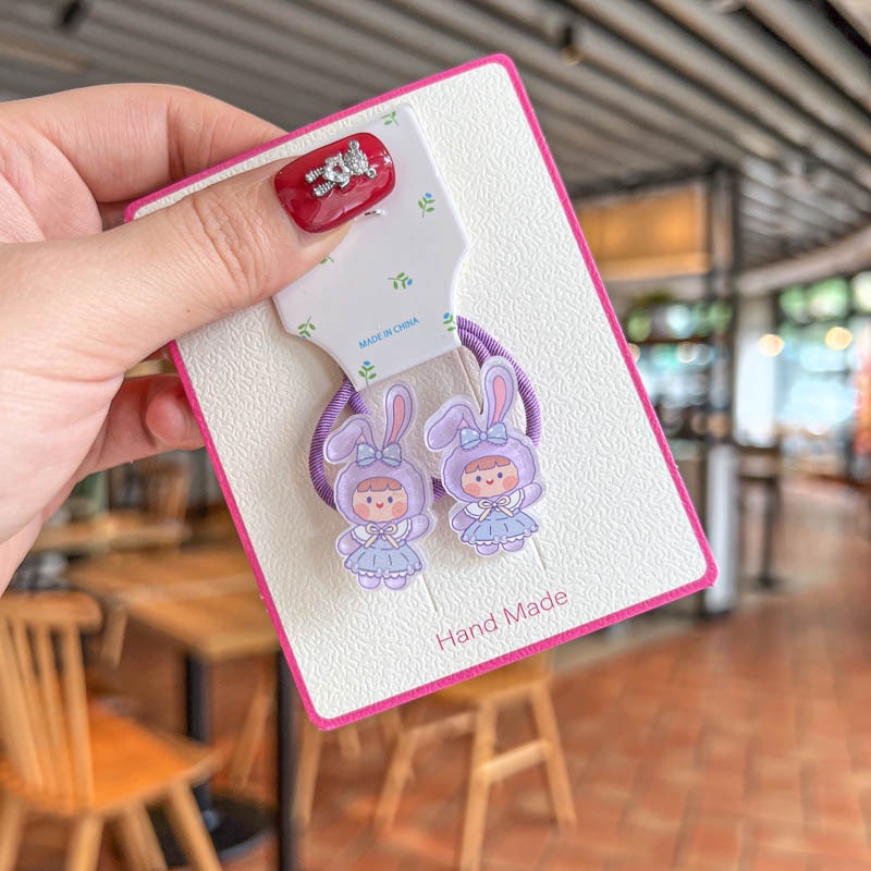 Set 2 Dây Buộc Tóc Co Giãn Kiểu Dáng Hoạt Hình Dễ Thương Cho Bé Gái