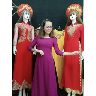 ÁO Dài tím cổ vuông( ảnh thật)