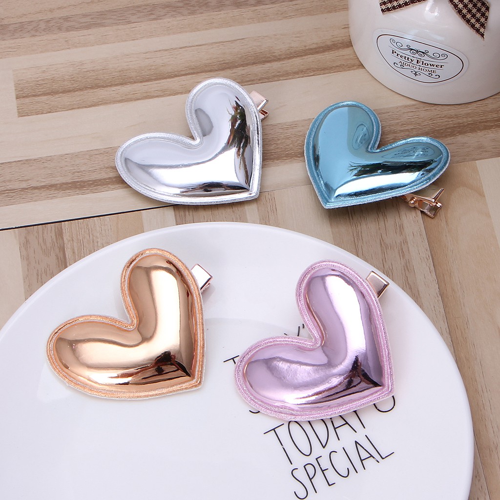 Set 4 kẹp tóc trái tim đính sequin lấp lánh dễ thương dành cho các bé