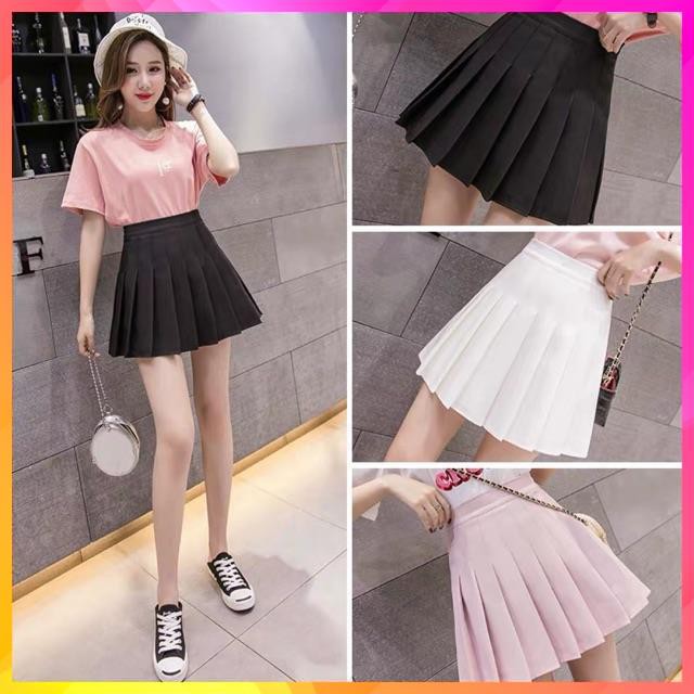 Chân Váy Ngắn, Chân Váy Tennis Xếp Li Màu Trắng Đen Xếp Ly Skirt Cạp Lưng Cao Ngắn Chữ A Phong Cách Ulzzang S3XY