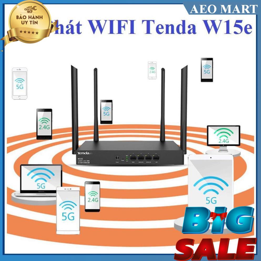 Bộ Phát WIFI Tenda W15e Ac1200mps Mạng Doanh Nghiệp 50 User  - Bảo hành uy tín 1 đổi 1