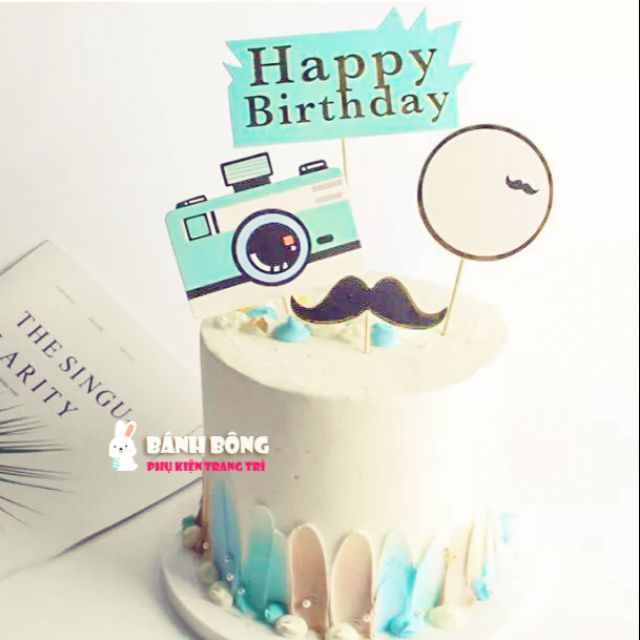 Set Cắm HPBD Máy Ảnh trang trí Bánh Sinh Nhật cho Bé Phụ Kiện Bánh Kem