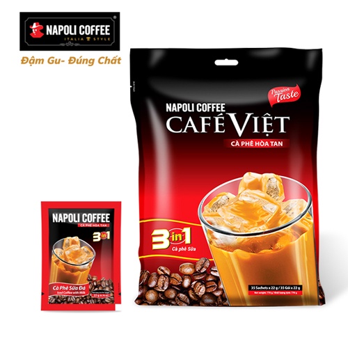 Cà Phê Hoà Tan Sữa Đá 3IN1 Napoli Coffee (22g/gói) - Cà Phê SẠCH Chuẩn Arabica/Robusta-