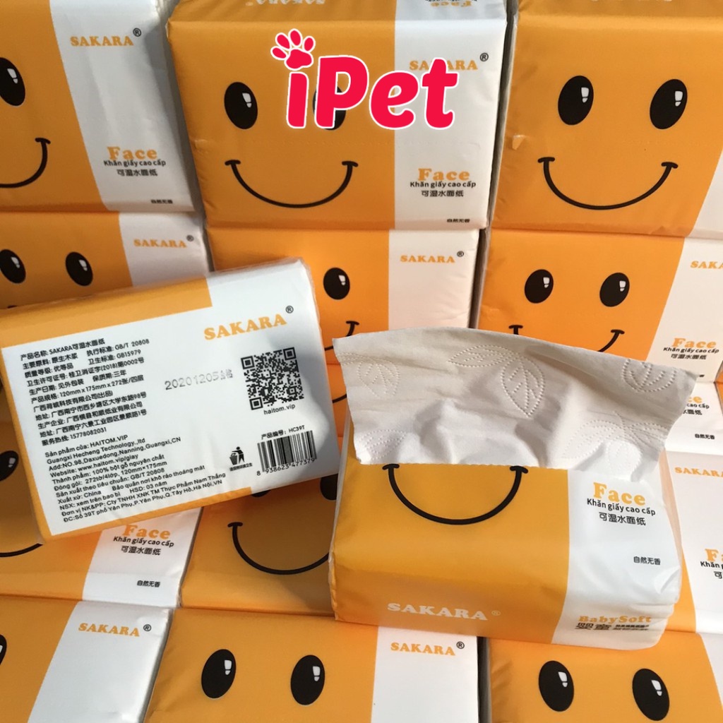 1 Bịch Khăn Giấy Ăn Gấu Trúc SAKARA Mặt Cười Mềm Dai Mịn Không Bụi 4 Lớp - iPet Shop