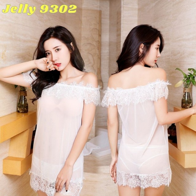 [QUÀ TẶNG] Váy Ngủ Ren Trễ Vai Viền Bèo Đen Trắng Xuyên Thấu Sexy Quyến Rũ  – Đầm Ngủ Dễ Thương Hàn Quốc - Jelly 9302