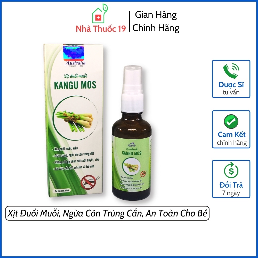 Xịt Đuổi Muỗi Kangu Mos - Chống Muỗi Đốt, Ngăn Côn Trùng Cắn, Thành Phần 100% Tự Nhiên, An Toàn Cho Bé (Lọ 50ml)