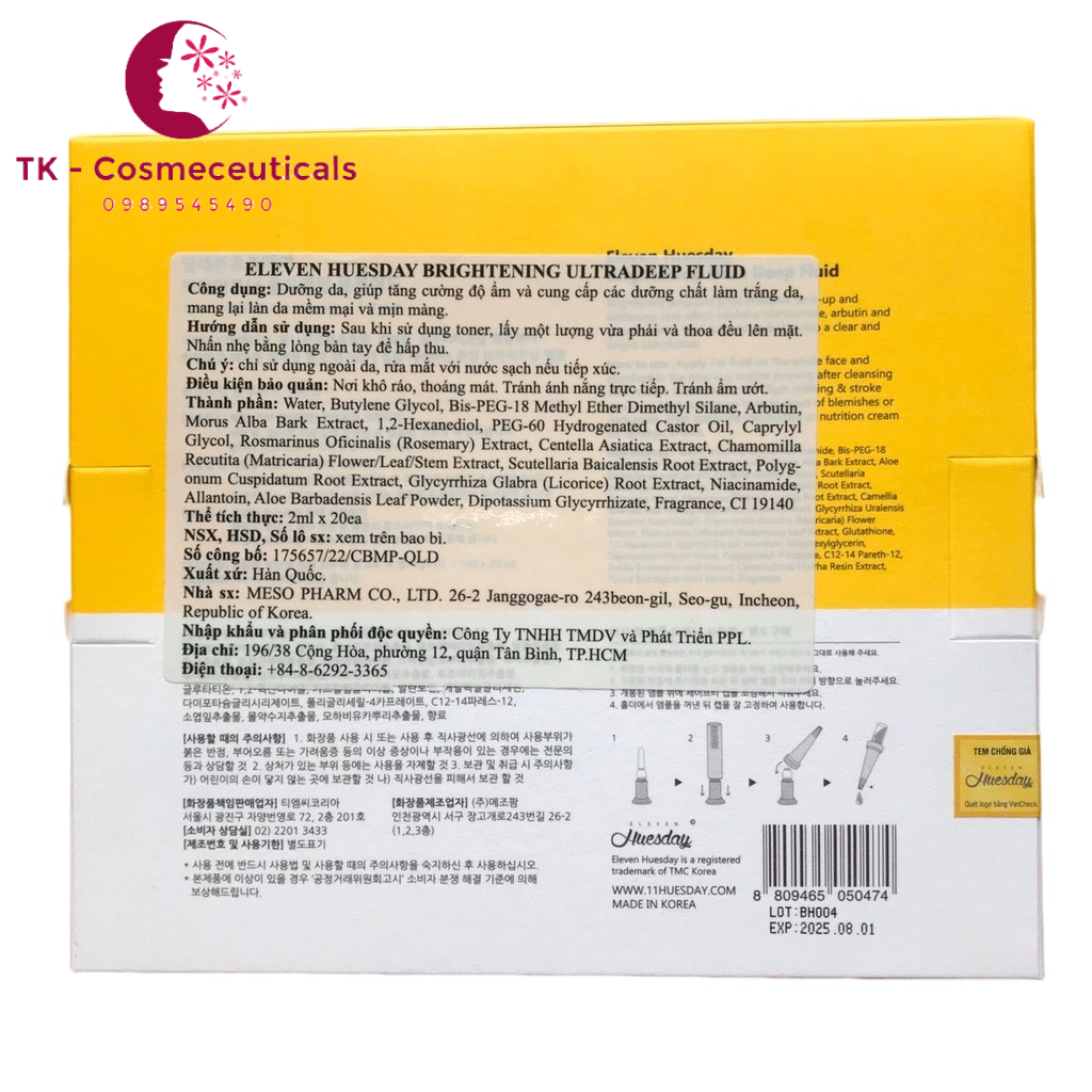 Tinh Chất Eleven Huesday Brightening Ultradeep Fluid Làm Trắng Da Mềm Mại, Cấp Ẩm Và Các Dưỡng Chất