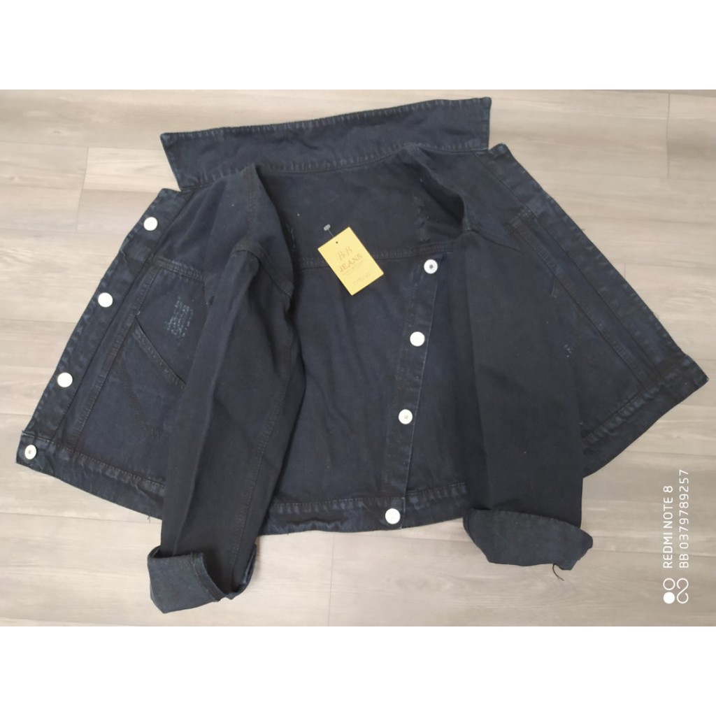 [Bigsize] Áo khoác jean nữ đen chéo túi trên mirror túi trên đối xứng chuẩn shop Chiwawa 40-65kg