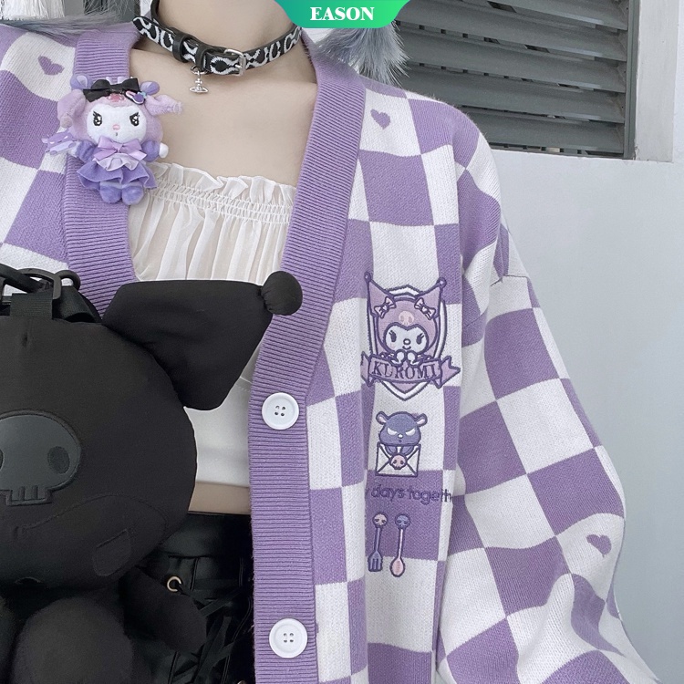 Sanrios Áo Khoác Cardigan Dệt Kim Tay Dài Dáng Rộng In Hình Kuromi My Melody Và Cinnamoroll Dễ Thương Thời Trang Mùa Đông 2023 Hàng Mới Làm Quà Giáng Sinh Cho Bạn Gái