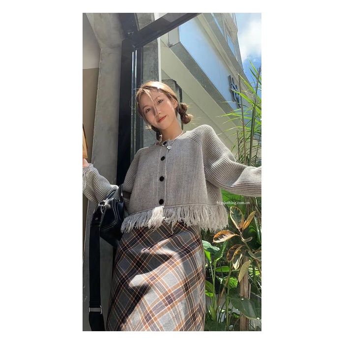 [Spot] Áo Khoác cardigan Dệt Kim Mỏng Dáng Rộng Cao Cấp Viền Tua Rua Đơn Giản Thời Trang Mùa Thu Phong Cách Hàn Quốc