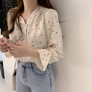 [Hàng Có Sẵn] Áo Sơ Mi Dài Tay Dáng Ôm Cổ Chữ V Vải Voan Phong Cách Hàn Quốc Dễ Phối Đồ 133456