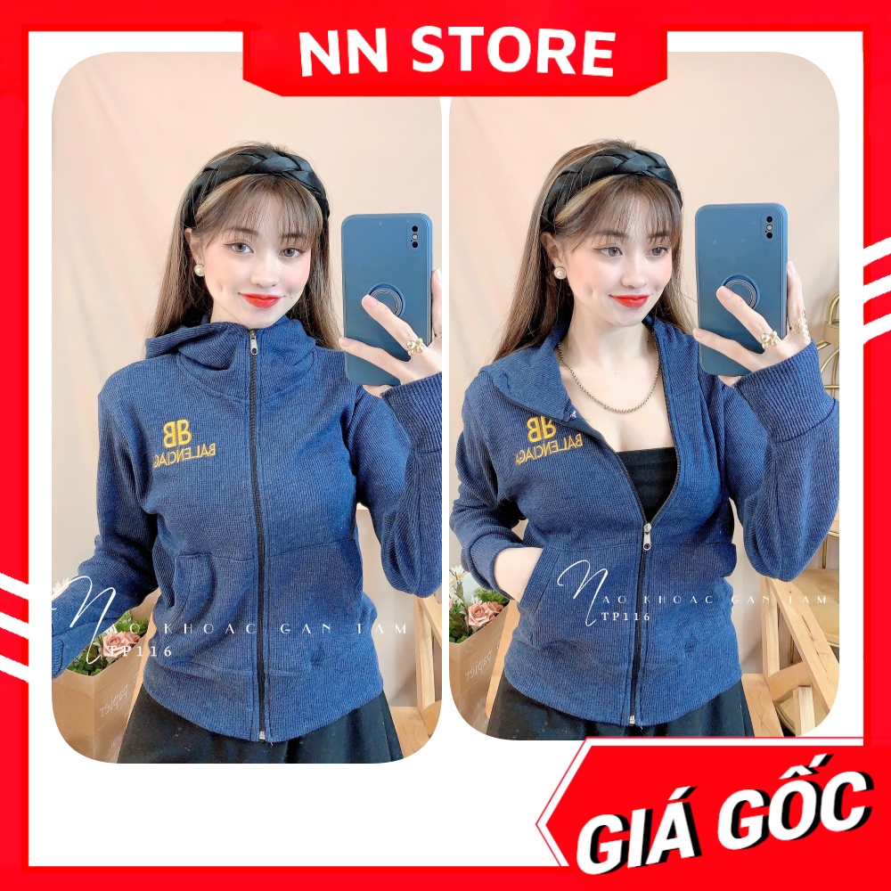 Áo khoác chống nanwsgs nữ có nón chất gân tăm mềm mịn co giãn lên phom ôm dáng thêu chữ phối sọc dễ thương TP116