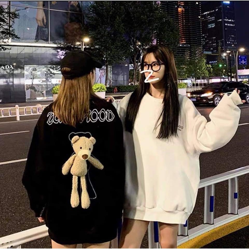 Áo Nỉ Dài Tay Rzoma Kèm Gấu Bông Behind Sau Lưng - Hoodie Form Rộng Bigsize Ulzzang Nữ HOT