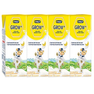 Sữa tiệt trùng vpmilk grow+ vị chuối 100% từ nam mỹ lốc 4 hộp nhỏ 110ml / lớn 180ml
