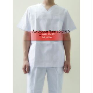 Áo blouse cổ V - Nam dược sĩ, y tá, dành cho nhân viên phòng khám,  hiệu thuốc,  spa
