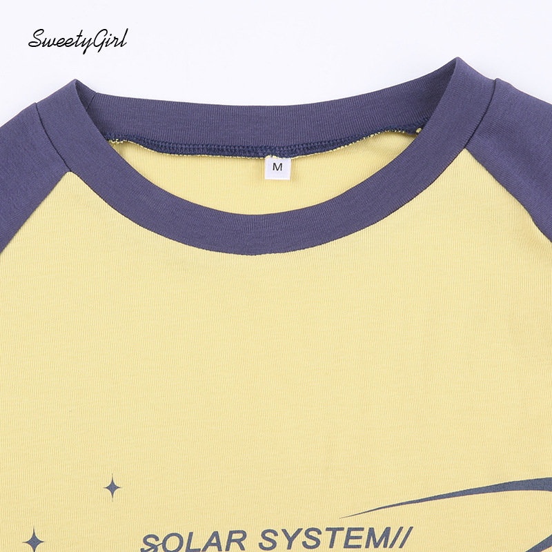 Áo Thun Tay Dài Cổ Tròn Dáng Ôm In Chữ Phối Màu Tương Phản Thời Trang 2022 Cho Nữ